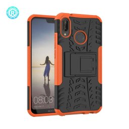 Двупластов гръб със стойка за Huawei P20 Lite - оранжев