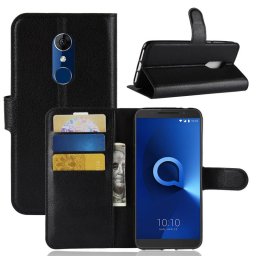 Кожен калъф тип портмоне за Alcatel 3 - черен