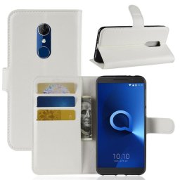 Кожен калъф тип портмоне за Alcatel 3 - бял