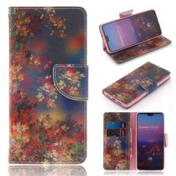Калъф страничен флип за Huawei P20 Pro - червени цветя