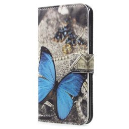 Кожен калъф тип портмоне за Huawei Y6 2018/Honor 7A - синя пеперуда