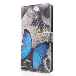 Кожен калъф тип портмоне за Huawei Mate 20 - синя пеперуда