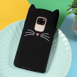 Силиконов калъф за Huawei Mate 20 с котка - черен