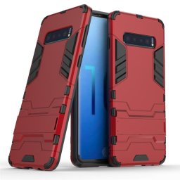 Хибриден гръб със стойка за Samsung Galaxy S10 - червен