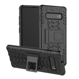 Двупластов гръб със стойка за Samsung Galaxy S10 - черен