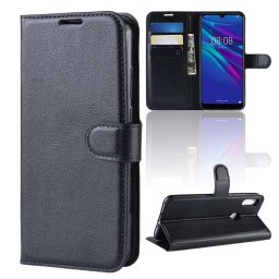 Кожен калъф тип портмоне за Huawei Y6 2019 - черен