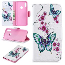 Калъф страничен флип за Huawei Y6 2019 - зелени пеперуди