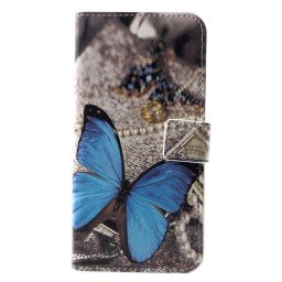 Кожен калъф тип портмоне за Huawei P30 - синя пеперуда