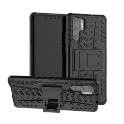 Двупластов гръб със стойка за Huawei P30 Pro - черен