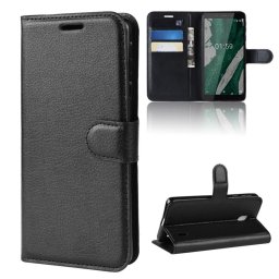 Кожен калъф тип портмоне с кръгло капаче за Nokia 1 Plus - черен