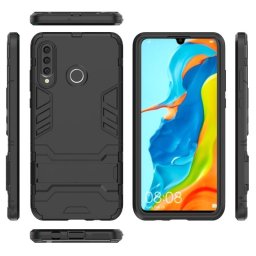 Хибриден гръб със стойка за Huawei P30 Lite - черен