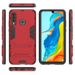 Хибриден гръб със стойка за Huawei P30 Lite - червен