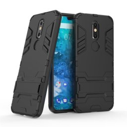 Хибриден гръб със стойка за Nokia 7.1 - черен