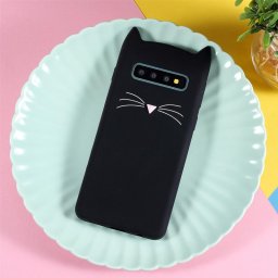 Силиконов гръб за Samsung Galaxy S10 с котка - черен
