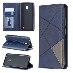 Калъф страничен флип от кожа и текстил за Nokia 2.2 - син