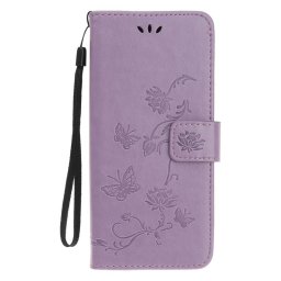 Кожен калъф тип портмоне с цветя и пеперуди за Samsung Galaxy Note 10 - лилав