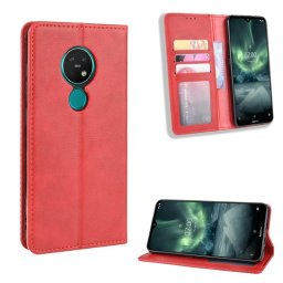 Кожен калъф тип портмоне с магнитно закопчаване за Nokia 7.2 - червен