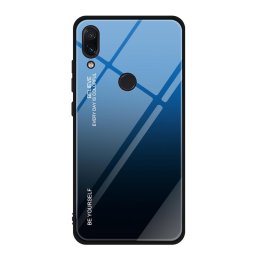 Силиконов кейс със стъклен гръб за Xiaomi Redmi Note 7 - син градиент