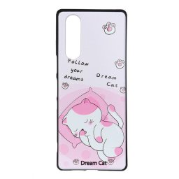 Силиконов гръб за Sony Xperia 5 - розов с котка