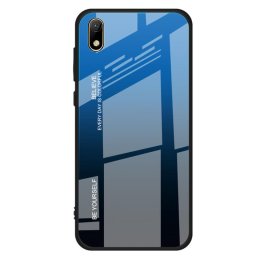Силиконов кейс със стъклен гръб за Huawei Y5 2019 - син градиент