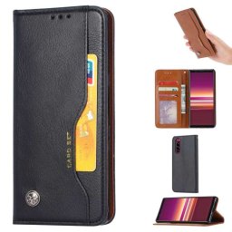 Кожен калъф тип портмоне с магнитно закопчаване за Sony Xperia 5 - черен