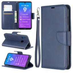 Кожен калъф тип портмоне за Huawei Y7 2019 - син