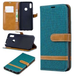 Калъф страничен флип от кожа и текстил за Huawei Y6 2019 - зелен