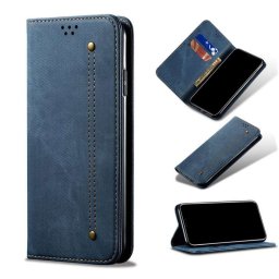 Калъф страничен флип от кожа и текстил за Huawei Nova 5T - тъмно син