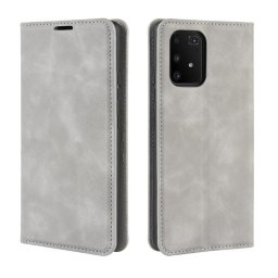 Кожен калъф тип портмоне с магнитна закопчалка за Samsung Galaxy S10 Lite - сив
