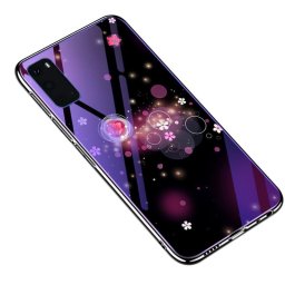 Силиконов кейс със стъклен гръб за Samsung Galaxy S20 - лилав с цветя