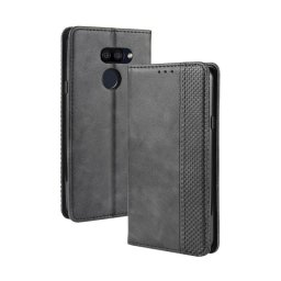 Кожен калъф тип портмоне с магнитно закопчаване за LG K40s - черен