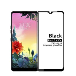 Извит 3D удароустойчив стъклен протектор покриващ целия екран за LG K50s - цвят черен