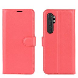 Кожен калъф тип портмоне за Xiaomi Mi Note 10 Lite - червен