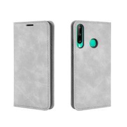 Кожен калъф тип портмоне с магнитна закопчалка за Huawei P40 Lite E - сив