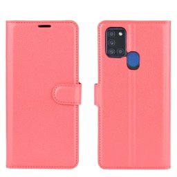 Кожен калъф тип портмоне за Samsung Galaxy A21s - червен
