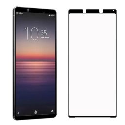 Удароустойчив стъклен протектор покриващ целия екран за Sony Xperia 1 II - цвят черен