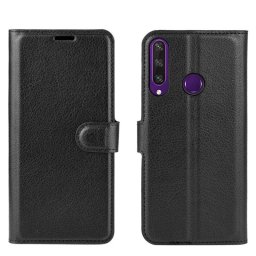 Кожен калъф тип портмоне за Huawei Y6p - черен
