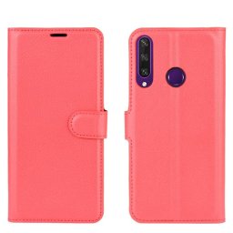 Кожен калъф тип портмоне за Huawei Y6p - червен