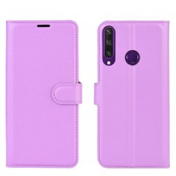 Кожен калъф тип портмоне за Huawei Y6p - лилав