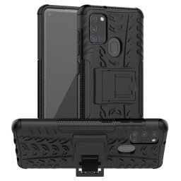 Двупластов гръб със стойка за Samsung Galaxy A21s - черен