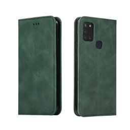 Кожен калъф тип портмоне с магнитна закопчалка за Samsung Galaxy A21s - зелен