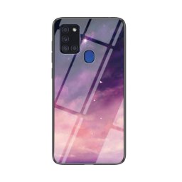 Силиконов кейс със стъклен гръб за Samsung Galaxy A21s - лилави облаци