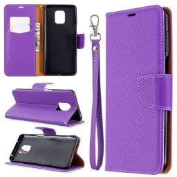 Кожен калъф тип портмоне за Xiaomi Redmi Note 9 Pro - лилав