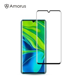 Удароустойчив стъклен протектор за екран марка AMORUS за Xiaomi Mi Note 10 - цвят черен