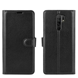 Кожен калъф тип портмоне за Xiaomi Redmi 9 - черен