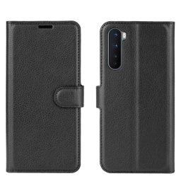 Кожен калъф тип портмоне за OnePlus Nord - черен