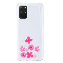 Силиконов гръб с течност с цветя за Samsung Galaxy S20+ - розови цветя