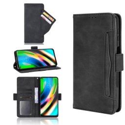 Кожен калъф тип портмоне с магнитно закопчаване за Motorola Moto G9 Plus - черен