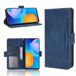 Кожен калъф тип портмоне с магнитна закопчалка за Huawei P Smart 2021 - тъмно син