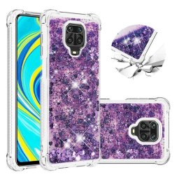 Силиконов гръб с течност с брокат за Xiaomi Redmi Note 9 Pro - лилав